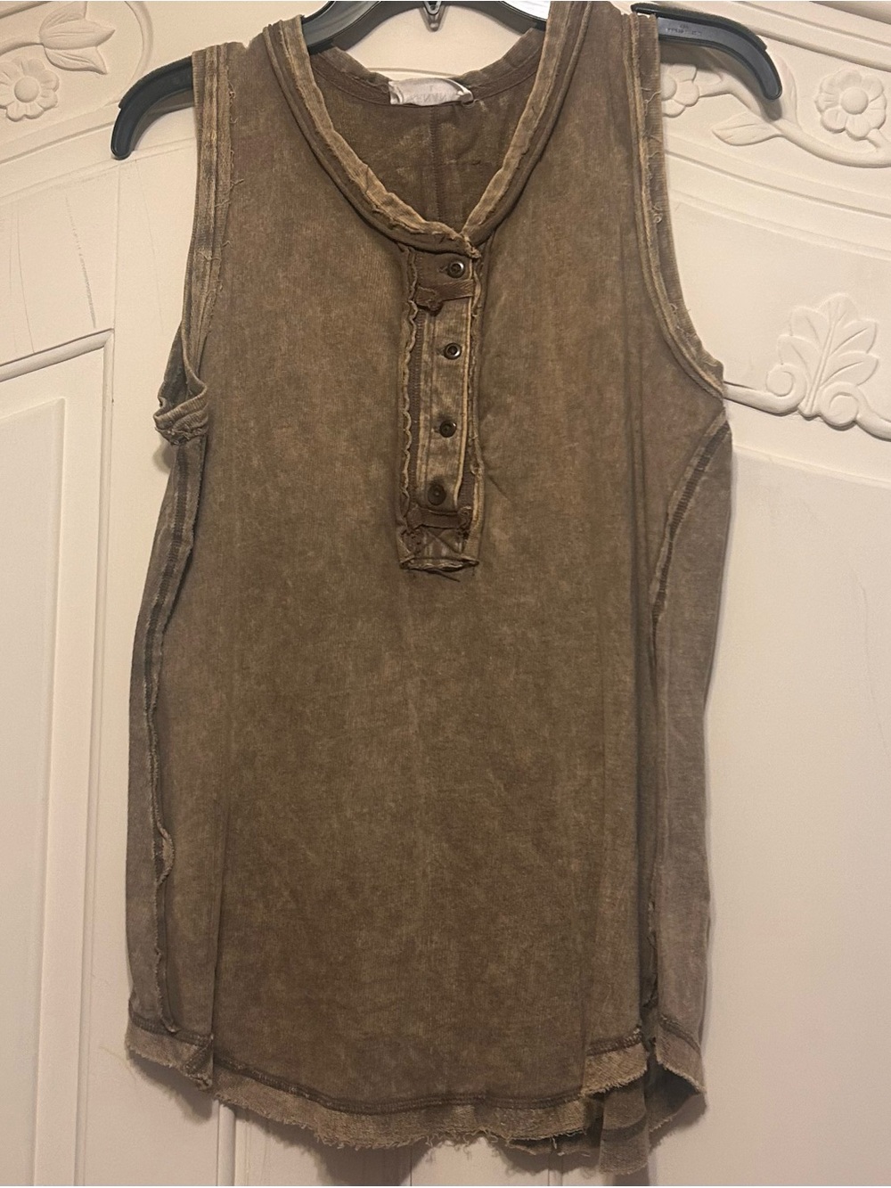 Zenana Outfitters Olive Washed Henley Tank